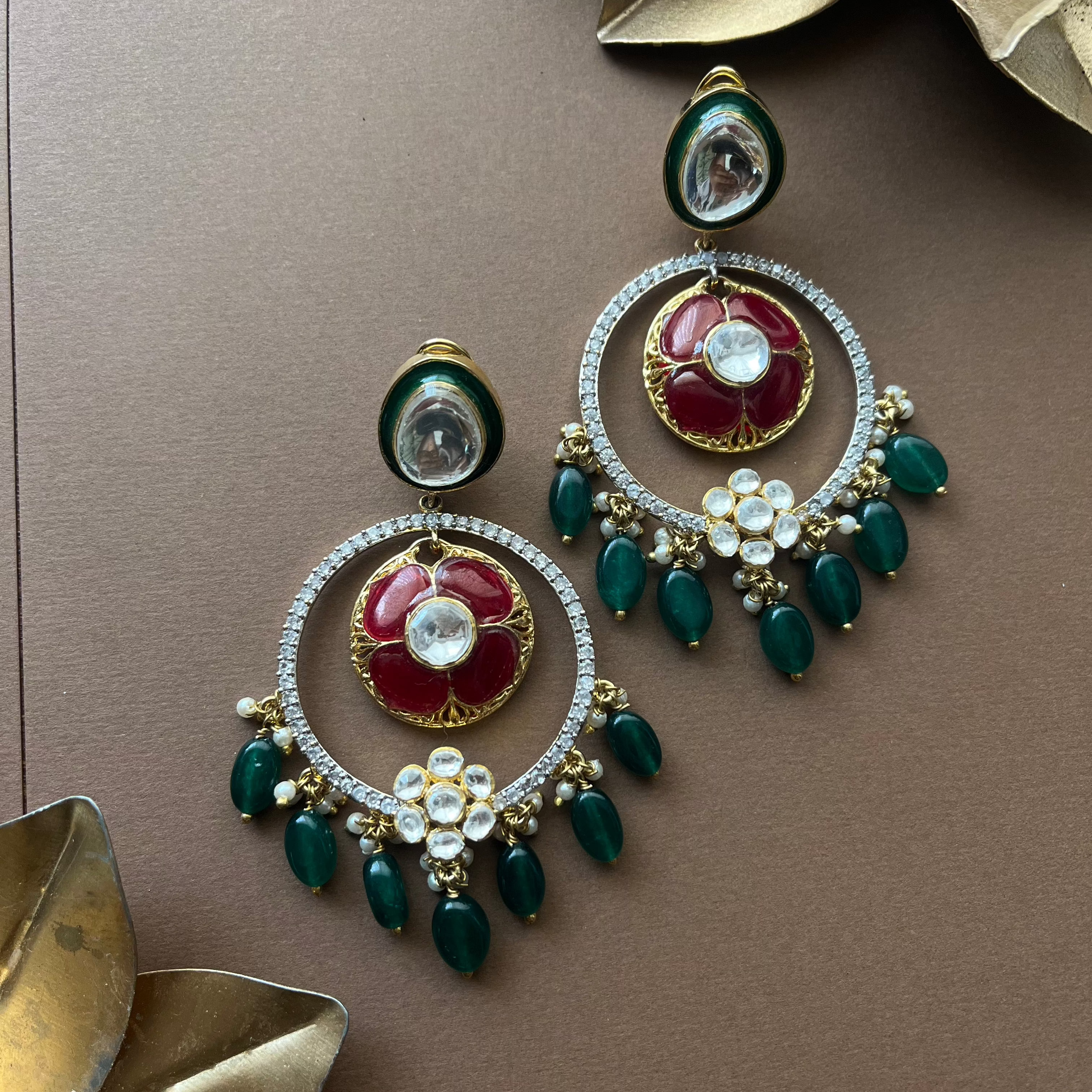 A radiant beauty of Vasundhara’s Chitra Earrings is visible in a Minimalist Setting