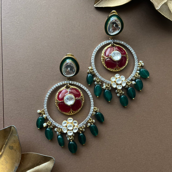 A radiant beauty of Vasundhara’s Chitra Earrings is visible in a Minimalist Setting