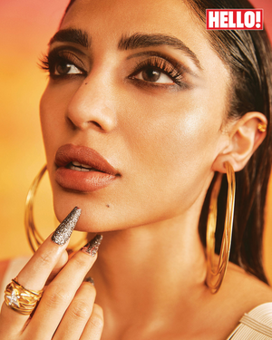 Featuring Sobhita Dhulipala with big, round earrings with matching ring