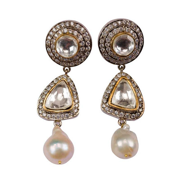 Kundan Earrings With Diamantes And Pearl Drop