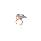 Charming product shot of Sharanya Ring by Vasundhara, diamond-studded bird motif with kundan centerpiece and gold finish.