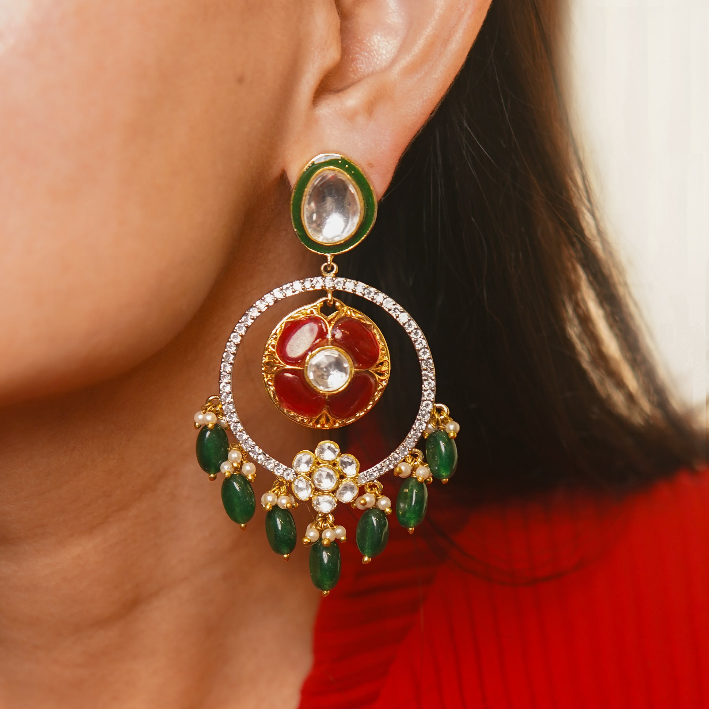 A model is wearing Vasundhara’s Chitra Earrings