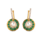2 in 1 Narmada Earrings with green stones on one side is shown