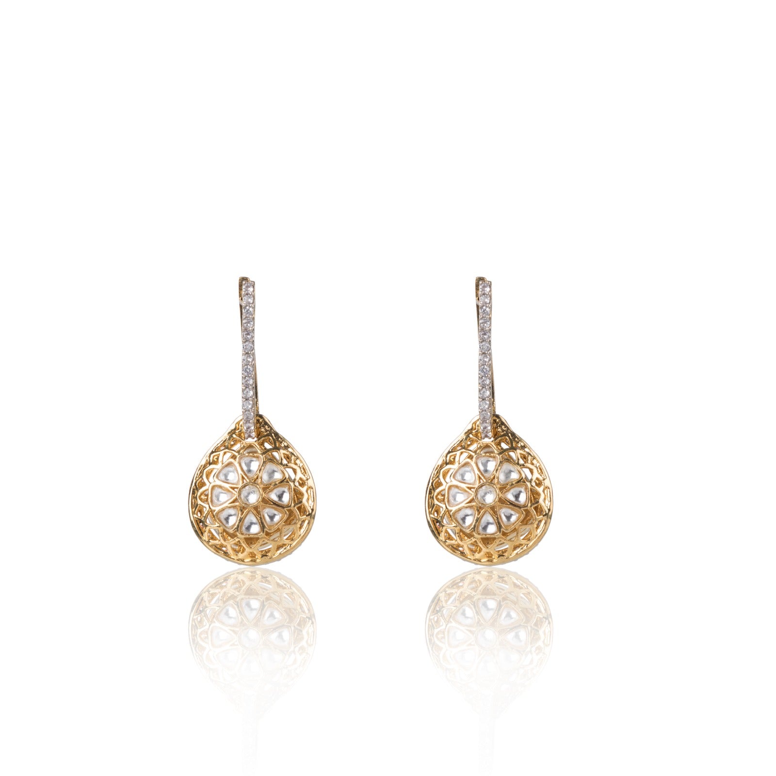 The side of  Geetika Earrings with AD stones is shown on the white background 