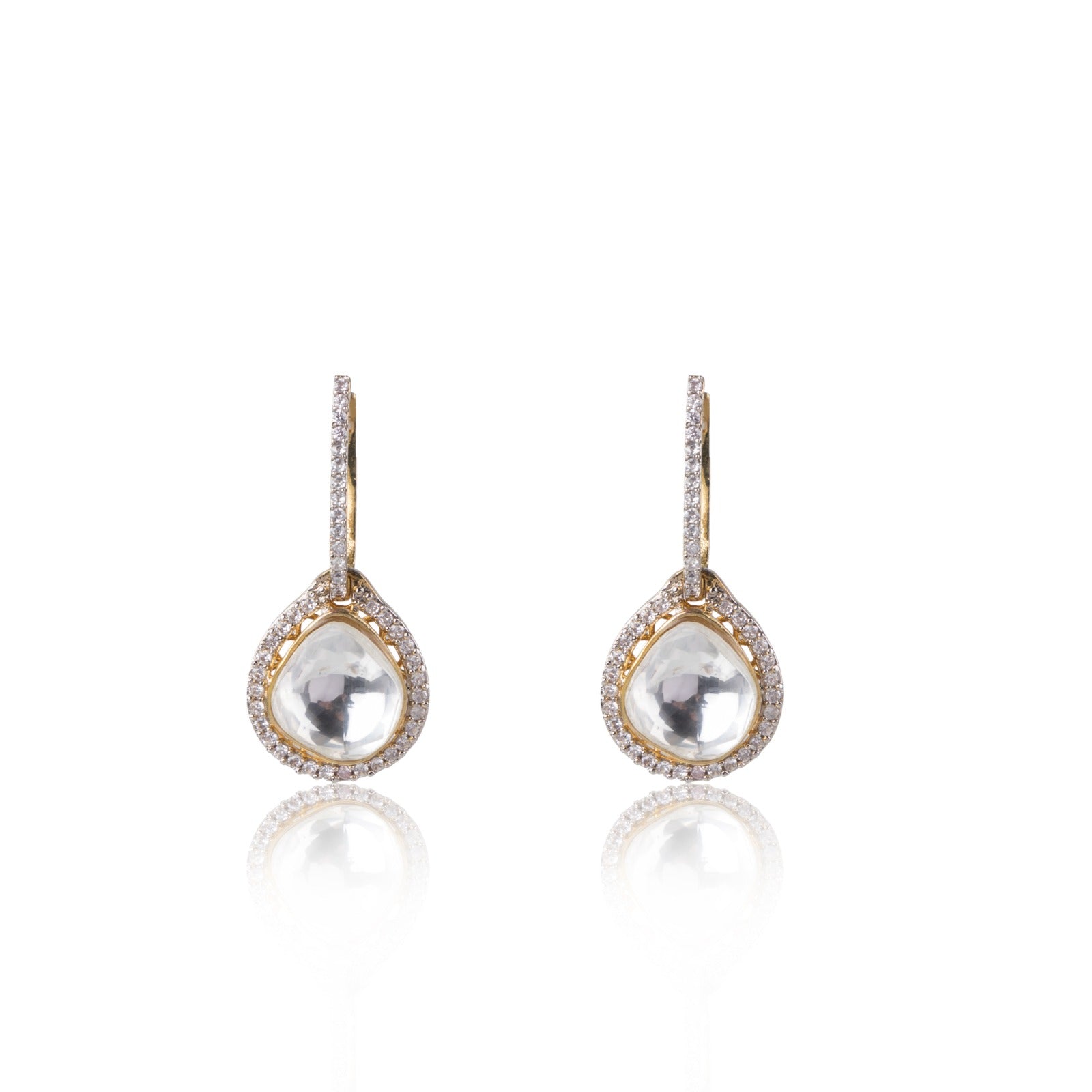Geetika Earrings with Kundan stone Posed Against a White Setting